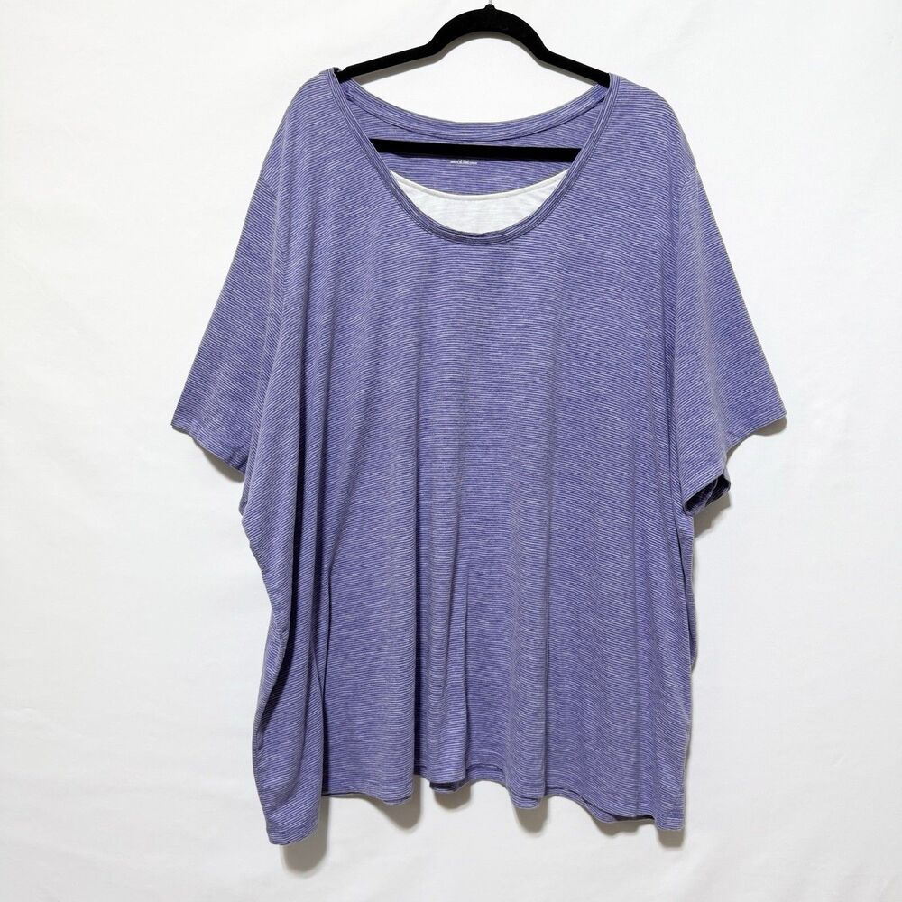 Catherines Womens 5X 34/36W Purple Stripe Short Sleeve Top Plus Size Minimalist